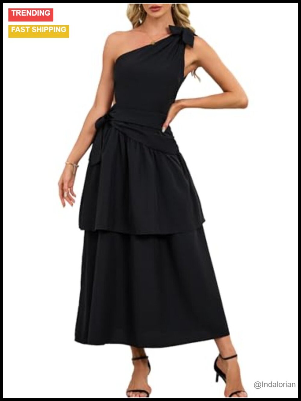 Women's Tie One-Shoulder Tiered Maxi Dress 100% Polyester Flowy Fit Summer